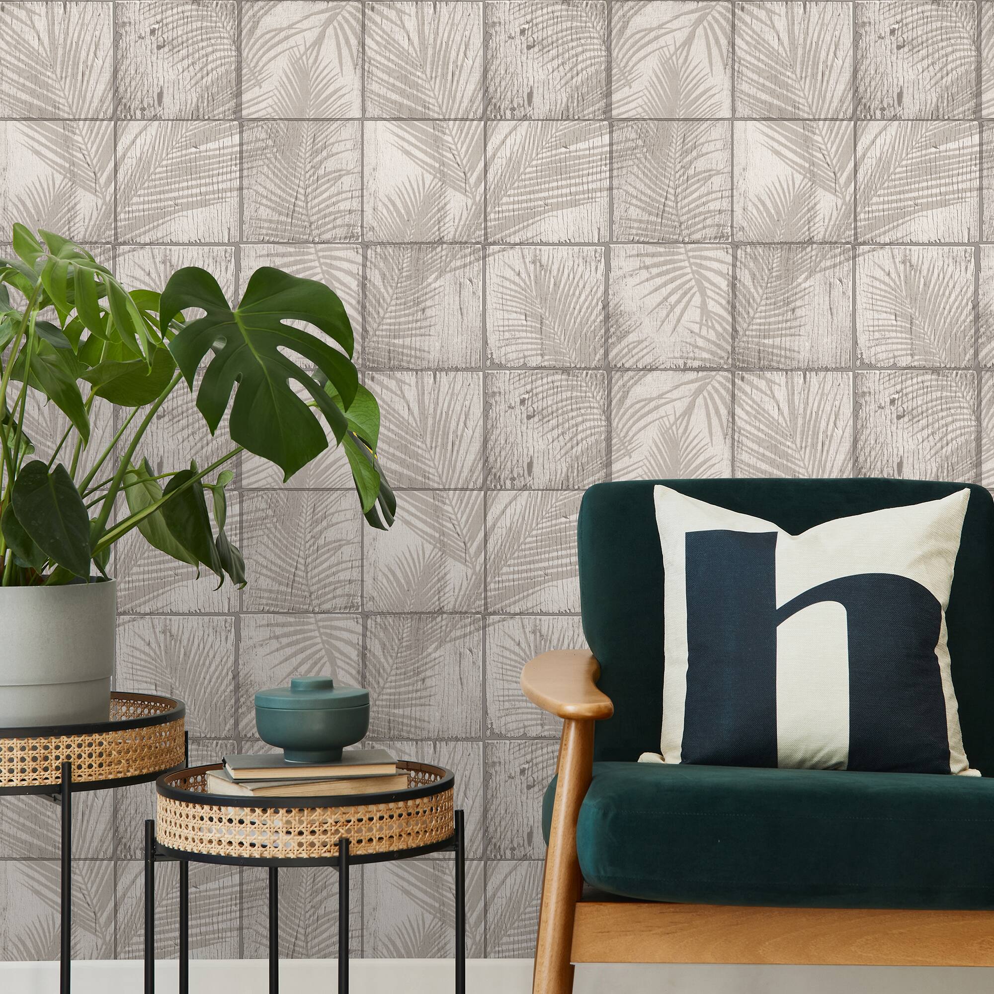 Designs Direct Rustic Palm Shadow Tile Wallpaper